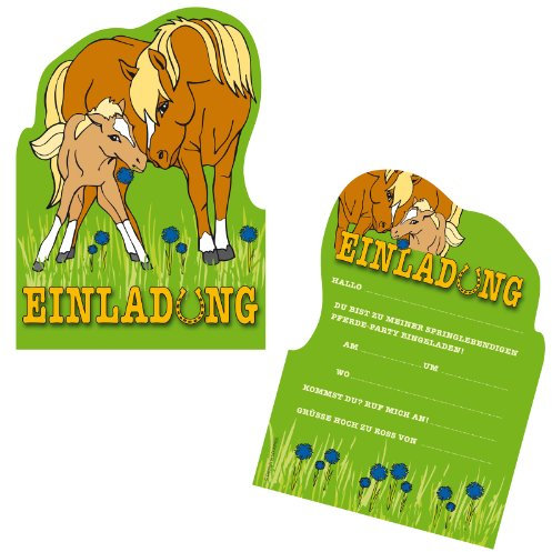 Carpeta 6 Einladungskarten * PONY + PFERD * für Kindergeburtstag und Party | Kinder Geburtstag Einladung Einladungen Mottoparty Fohlen Ponys Pferde