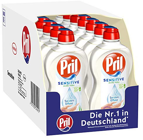 Pril Sensitive Aloe Vera, (16 x 450 ml) Handgeschirrspülmittel, pH hautneutral mit Seideneffekt