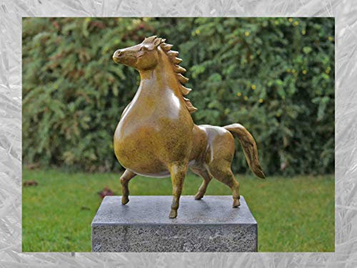 IDYL Bronze-Skulptur Pferd grüne heiße Patina | 46x25x48 cm | Moderne Bronze-Figur handgefertigt | Gartenskulptur oder Teich-Dekoration | Hochwertiges Kunsthandwerk | Wetterfest