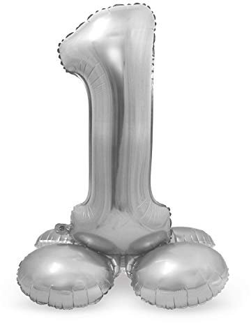 Folat 64711 - Folienballon Zahl 1 - Silber mit Basis ca. 81 cm, 8714572647113