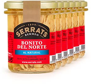 CONSERVAS SERRATS - Bonito del Norte del Cantábrico al Natural Sin Aceite - 6 Frascos x 190g (Total: 1140g) - Elaboración Artesanal desde 1890 - Sin Gluten - Rico en Omega 3