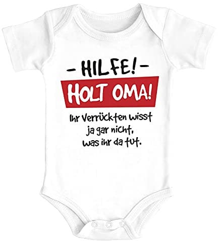 MoonWorks® Baby Body Hilfe - Holt Oma Sprüche lustig Bio-Baumwolle Jungen & Mädchen weiß 0-3 Monate