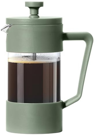 OGGI Cafetera de prensa francesa (12 onzas), vidrio de borosilicato, prensa de café, prensa francesa de una taza, capacidad de 3 tazas, oliva