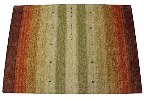 WAWA TEPPICHE Gabbeh Teppich Orange Grün Beige 100% Wolle 170x240 cm Orient Handgewebt Lr456
