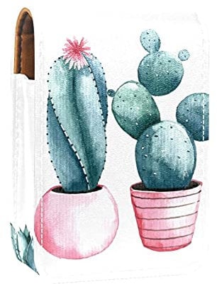 Cactus in Pink Pot Lip Gloss Holder Lipstick Case Portable Makeup Bag Travel Lipstick Organizer Case with Mirror Mini Lipstick Storage Box for Women