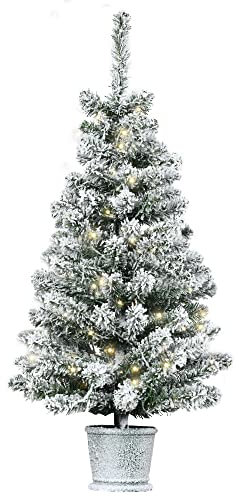 HOMCOM Árbol de Navidad Pequeño Artificial 90 cm con Luces LED 116 Ramas Maceta Desmontable y Soporte de Metal Decoración Navideña para Interior Ø40x90 cm Verde y Blanco