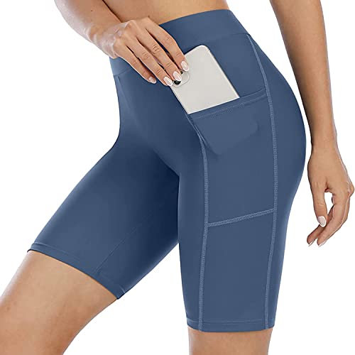 Attraco Damen Badeshorts Lang Badehose Hohe Taille Schwimmhose Boardshorts Schnell Trocknen Kurze Sporthose Strandhose Kurz Leggings Wassersport Tankini Hose Blau XXL