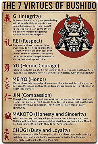 Blechschild The 7 Virtues Of Bushido Wissens, Tavern Poster, Garage, Man Cave Club, Neuheit und Interessante Badezimmer WC Wanddekoration, 30,5 x 40,6 cm