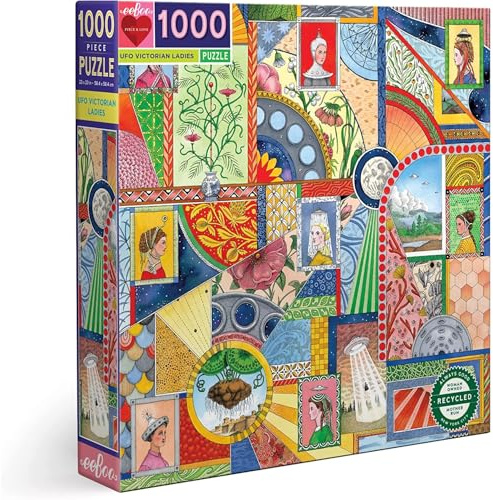 eeBoo: Vintage UFO Victorian Ladies 1000-teiliges Quadratisches Puzzle für Erwachsene und Familien, Inklusive Glänzender, Stabile Teile und Minimaler Puzzle Dust