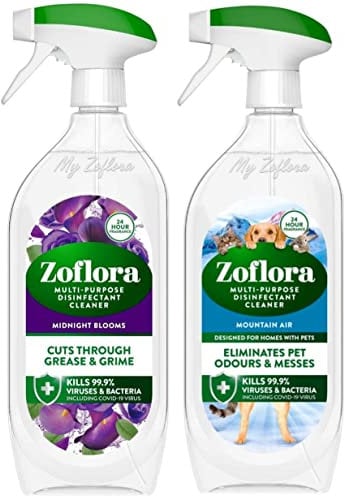 Zoflora Multi Purpose Disinfectant Cleaner Spray, Midnight Blooms Scent + Mountain Air Scent, 800 ml (Pack of 2)