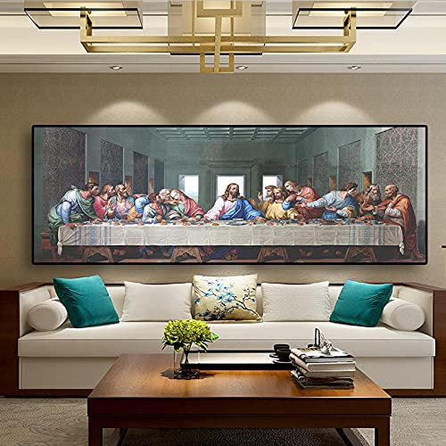 Yinaa Decor Klassiker letzte Abendmahl Berühmte Gemälde auf Leinwand, Wandkunst, Bild für Wohnzimmer, Heimdekoration, 50 x 150 cm x 1 Stück, Rahmenlos