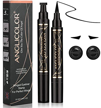 Anglicolor Eyeliner,Liquid Eyeliner,2PC Eyeliner Stamp,Long Lasting Perfect Wing Cat Eye Stamp, Black Eye Liner Pencil, Waterproof, Smudgeproof Makeup (01)