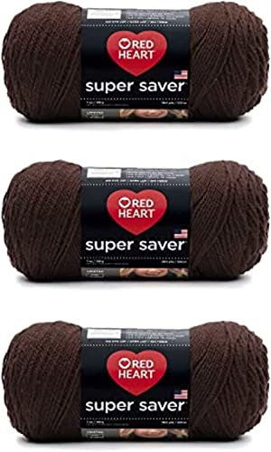 Red Heart Super Saver Kaffee-Garn – 3 Stück 198 g – Acryl – 4 Medium (Kammgarn) – 360 Meter – Stricken/Häkeln