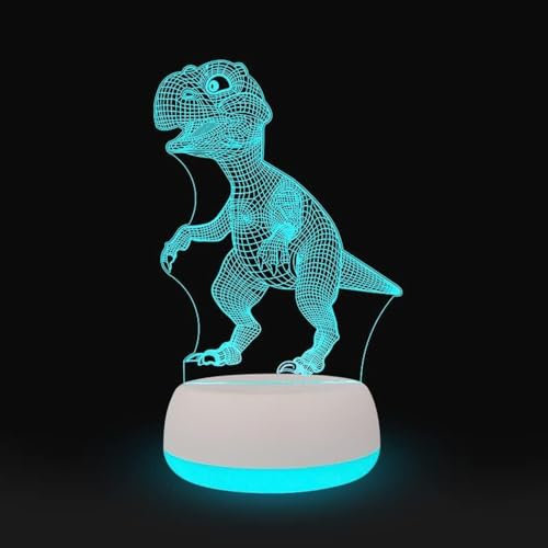 Xdorra Tyrannosaurus Rex Dinosaurier-Kunstlampe, 7 Farben 3D-LED-Tischlampen, Kindernachtlicht Dino Schlafzimmer Dekor für Kinder, Mädchen, Frauen, Jungen, Männer