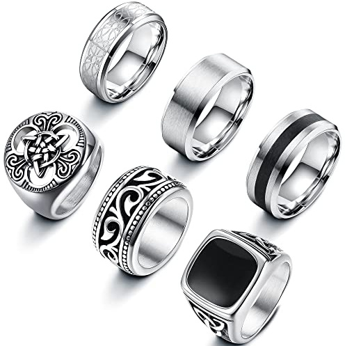 LOLIAS 6 Pcs R 1/2 Mens Rings Signet Promise Pinky Ring for Men