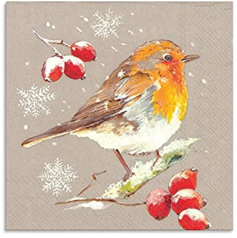 Winter-Rotkehlchen-Poster, Leinen, Weihnachtskunst, Kunstdruck, modernes Familien-Schlafzimmer-Dekor, Poster, 40 x 40 cm