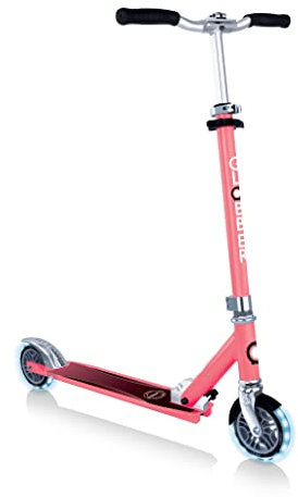 GLOBBER Fließelement-Lichter: Allaluminium 2-Rad-Roller mit leuchtenden Rädern für Kinder und Jugendliche (ab 5 Jahren) – Korallenrot