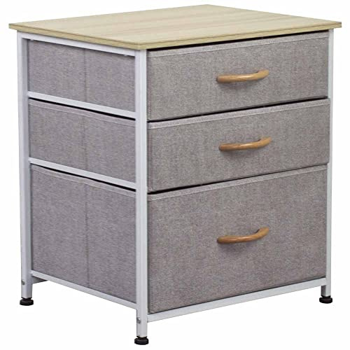 BAKAJI Regalsystem, 3 Stoff-Schubladen, universale Schubladenbox, Metall und Holz, HxBxT: 53 x 50 x 40 cm, grau
