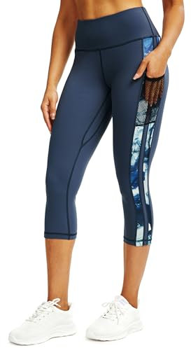 Tuspryt 3/4 Sporthose Damen mit Taschen, Sport Leggings Damen Damen Blickdicht Laufhose,Sporthose Yogahosen 3/4 Trainingshose XL