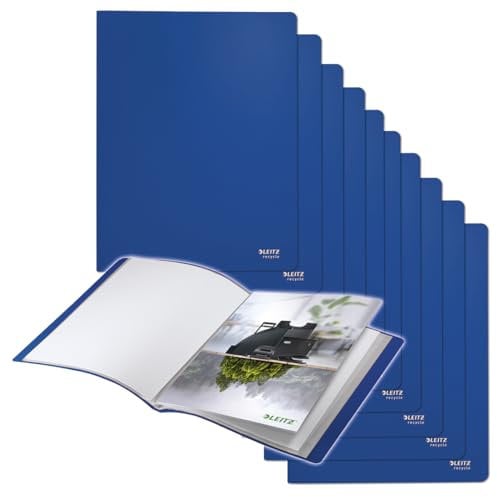 Leitz Recycle Sichtbuch A4, 10er Pack, Mit 20 Fächern für die Dokumentenablage, Premium-Qualität, 100 % recycelbar, Umweltfreundlich, Recycle Serie, Blau, 46760035