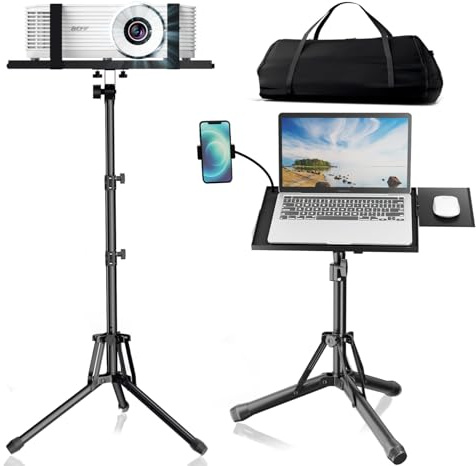 ORWOD Projektorständer, höhenverstellbar, 50,8 bis 152,4 cm, tragbarer Laptop-Stativ, Projektorständer mit Schwanenhals-Handyhalter & Mausablage, Laptop-Bodenständer für Podium, Zuhause, Studio