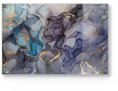 DEQORI Schneidebrett aus Glas | groß 30x20 cm | Motiv Stilvoller Tinteneffekt | Design Schneideplatte für Küche | Frühstücksbrett antibakteriell & rutschfest | Glasplatte & Servierplatte
