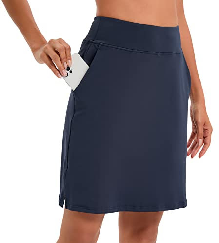 Timuspo Damen Tennisrock, Hohe Taille, Knielanger Sportrock, Golfrock, Outdoorrock, Hosenrock mit Tasche