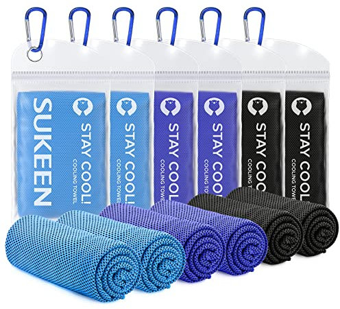 Sukeen Kühlhandtuch 6 Stück (100 x 30 cm) - Kühlendes Fitness Handtuch, Cooling Towel für Gym, Golf, Yoga - Sporthandtuch für Hals und Gesicht