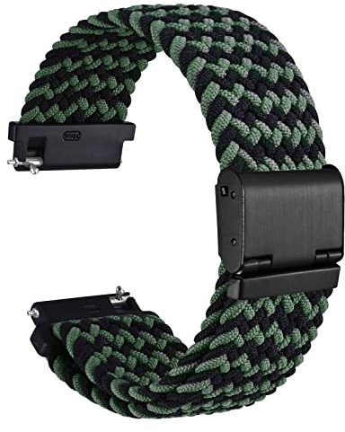 WOCCI 22mm Intrecciato Nylon Cinturino per Orologio da Uomo e da Donna, Regolabile Fibbia Nera (Verde Nero)