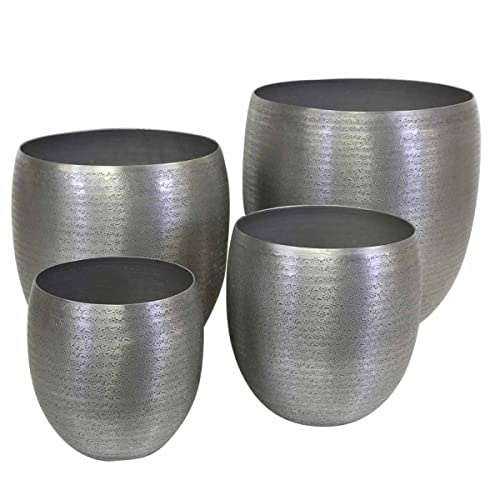 Casa Moro Orientalischer Blumentopf Toledo 4er Set Silber rund aus Aluminium mit Hammerschlag handgefertigt | Luxus Metall Übertopf Boho Chic Pflanzkübel Blumen-Kübel | ABK600