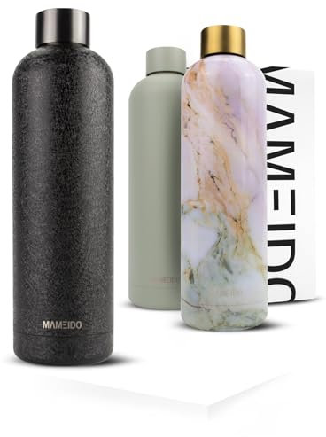 MAMEIDO Gourde Isotherme 750ml - Bouteille Isotherme inox, étanche, sans BPA, conserve le froid à 24h, la chaleur 12h (Crystal Black, 0,75l)