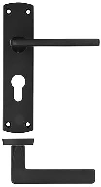 Stanza Leon Door Handle Set - Stylish and Modern Door Lever on Euro Lock Backplate, Matt Black (17cm x 12.5cm)