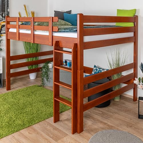 Hochbett 140 x 200 cm Easy Premium Line K23/n, Buche Massivholz Kirschfarben lackiert, teilbar