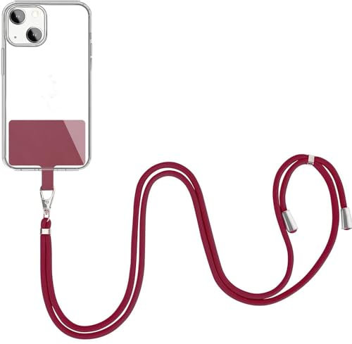 FYISWHO Handykette Universal,Einstellbar Halskette für google pixel 8 7 pro 6 6a 7a 5 5a 4 4a 4g 5g 3 3a 2 xl,Handyband Handy Kette für sony xperia 10 5 1 ii iii iv v xz2 xz3 l3 l4 (red wine)