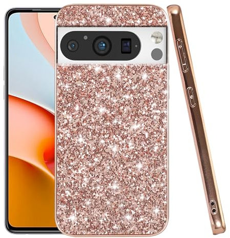 Compatibile con Cover Pixel 8 Pro Glitter Silicone Antiurto, Custodia Google Pixel 8 Pro TPU Sottile Brillantini Protezione Case (oro rosa)