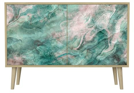 HEALANCY Komodenschrank - Kommode mit 2 Türen- Flurkommode- Schrank - Highboard - Kleiderschrank Möbel - Wohnzimmer Schlafzimmer Esszimmer Flur - Sideboard- Riva-Eiche
