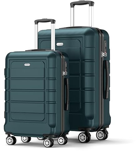 SHOWKOO Set di Valigie Rigide 2 Pezzi ABS+PC Espandibile Leggero Ultra Durevole Valigia Trolley da Viaggio con Chiusura TSA e 4 Ruote Doppie (M-L, Verde)