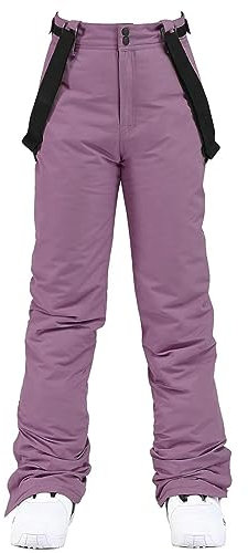 ALSOGO Damen Frauen Skihose Hosenträgerhose Outdoorhose Wasserdicht Winddichte Warme Gefütterte Schneehose Snowboardhose Skilanglaufhose Thermohose Wanderhose Softshellhose Lila M