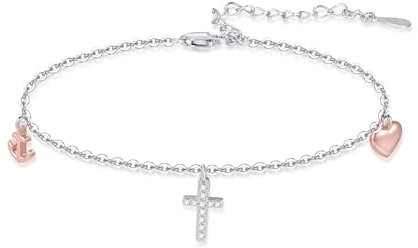 OHAYOO Kreuz Armband Damen 925 Sterling Silber Kreuz Armband Glaube Liebe Hoffnung Armband Kreuz Kreuz Herz Anker Armband Kreuz Schmuck Geschenke für Frauen Damen