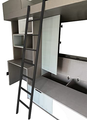 Nur Etagenbettleiter Weiß Schwarz Silber, Verstellbare Haken-Hochbett-Hochbett-Hochbett-Kletterleiter mit Stufen, für Wohnmobil-Schlafsaal-Camper-Bettseite (Schwarz 1,8 m/70,8 Zoll)