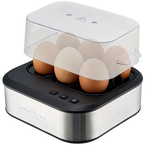 ProfiCook sprechender Eierkocher, kocht alle drei Stufen - weich/mittel/hart, 6 Eier, geeignet Ergebnis, Edelstahl Eierkocher mit Härtegradeinstellung, Egg Cooker, PC-EK 1276