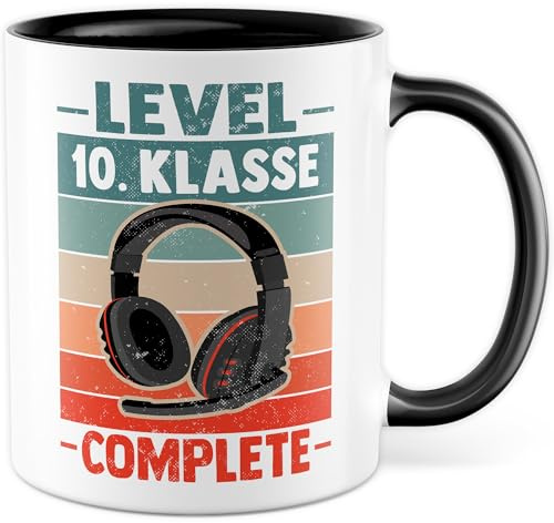 Tasse Schulkind Geschenk Level 10. Klasse Complete, Kaffeetasse Zehntklässler Schülergeschenk Gymnasium Realschule Geschenkidee Eltern Tante Onkel Sohn Tochter Kaffee-Becher Oberstufe
