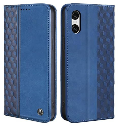 CXTCASE Lederhülle Flip Case für Sony Xperia 10, Stoßfeste Magnetische Schutzhülle Tasche in Blau