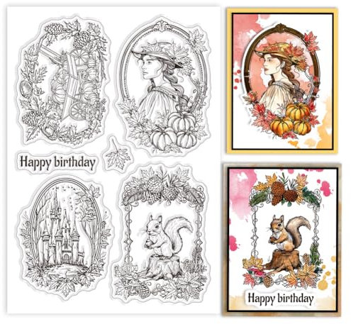 GLOBLELAND Herbstliche Bordüre Transparente Stempel für Scrapbooking Blumenkranz-Rahmen Klare Stamps Ahornblätter Silikonstempel Für Kartengestaltung DIY Prägung Journaling