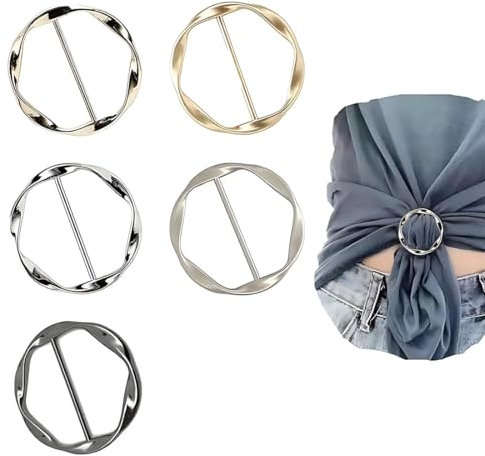 5pcs T-Shirt Clips Anneau Clip pour Femmes Mode Métal Cercle Clip Taille Boucle Cravate Pin Clips T-Shirt Écharpe Boucles Clips Lot de 5 Clips Ronds en Alliage pour Écharpe