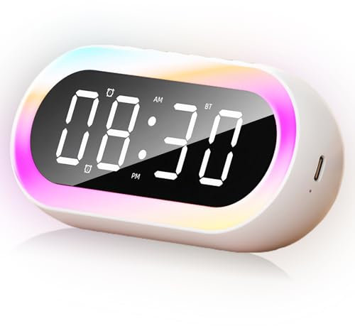 Asfrode Bunter LED Wecker Digital mit Bluetooth-Lautsprecher, Einstellbare Wecklautstärke, Buntes Nachtlicht Kinderwecker mit 2 Weckzeiten Lichtwecker für Kinder Teenager Schlafzimmer Nachttisch