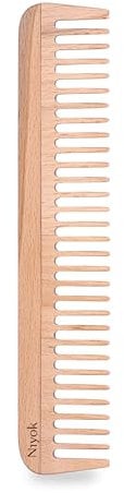 Niyok® Lockenkamm Holz • Natürlicher Buchenholz Haarkamm • Holzkamm grob • Plastikfrei & nachhaltig • Universal-Kamm für jeden Haartyp • Speziell für Locken