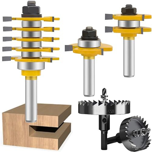 MAYLINE 1/2 Inch Shank Router Bits Sets 3 PCS, Woodwork Milling Cutter Router Bit Set, Tongue Groove Rail Stile Wood Cabinet Panel Carbide CNC Cutting Tool for Door&Table Shelves (ER-03)