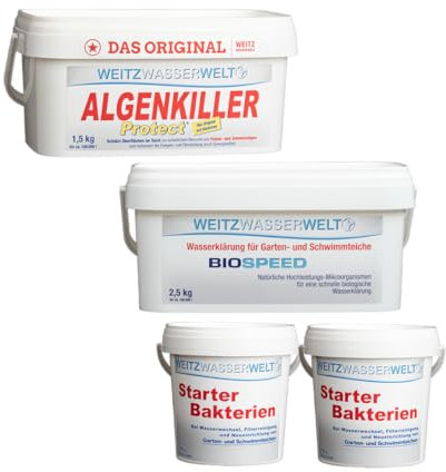 SCHNELLKLAR+ SPARSET - Biologische Schnellreinigung der Teiche. Stark gegen Algen, Schlamm, Wassertrübungen - BIOSPEED & ALGENKILLER Protect im Duo Pack Mit Starter-Bakterien für den extra Boost