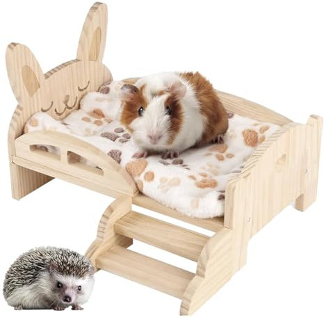 Vgvgaj Letto per Cincillà, Coniglio, Criceto e Altri Piccoli Animali - Habitat in Legno Con Scale per Riccio e Furetto